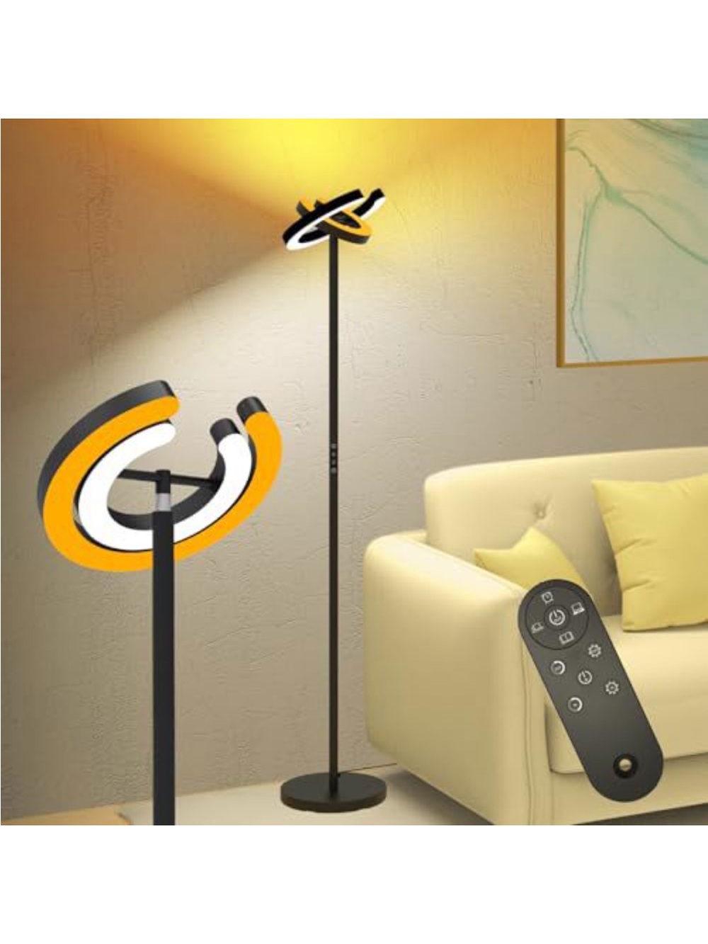 Modern Black and Yellow LED Floor Lamp with Remote - Home Accents